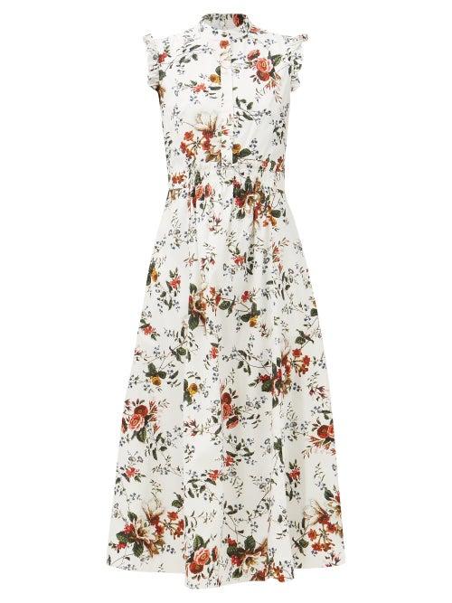 Erdem - Evie Carington Vine-print Cotton Midi Dress - Womens - White Multi