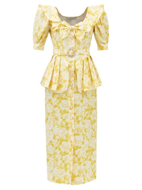 Alessandra Rich - Crystal-embellished Floral Silk-faille Dress - Womens - Yellow