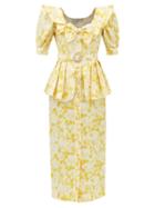 Alessandra Rich - Crystal-embellished Floral Silk-faille Dress - Womens - Yellow