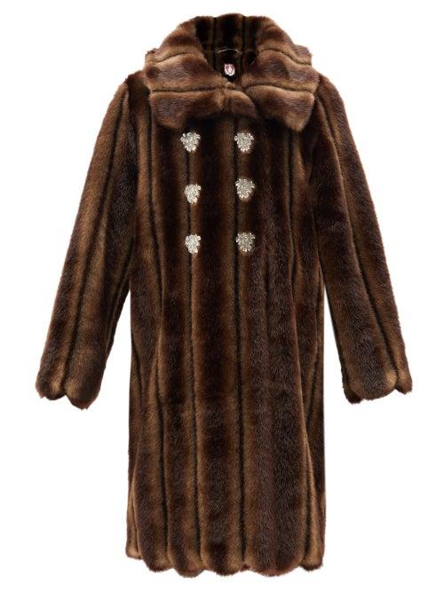 Matchesfashion.com Shrimps - Vincent Faux-fur Double-breasted Coat - Womens - Brown