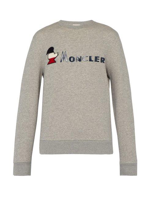 Matchesfashion.com Moncler - Logo Appliqu Loop Back Cotton Sweatshirt - Mens - Grey