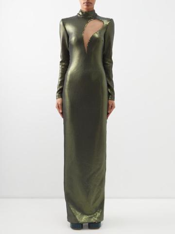 David Koma - High-neck Cutout Sequinned Gown - Womens - Green