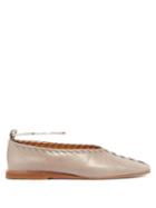 Matchesfashion.com Jil Sander - Whipstitched Square-toe Leather Ballet Flats - Womens - Beige