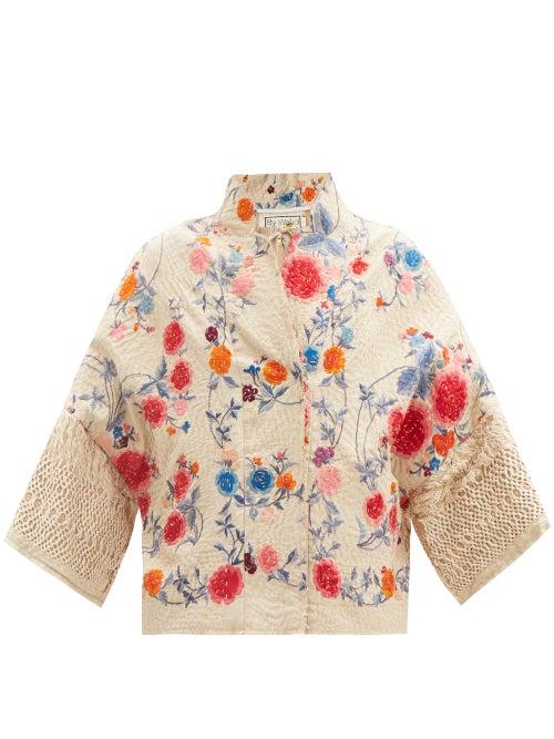 Matchesfashion.com By Walid - Cassie Upcycled Vintage Silk & Wool Jacket - Womens - White Multi