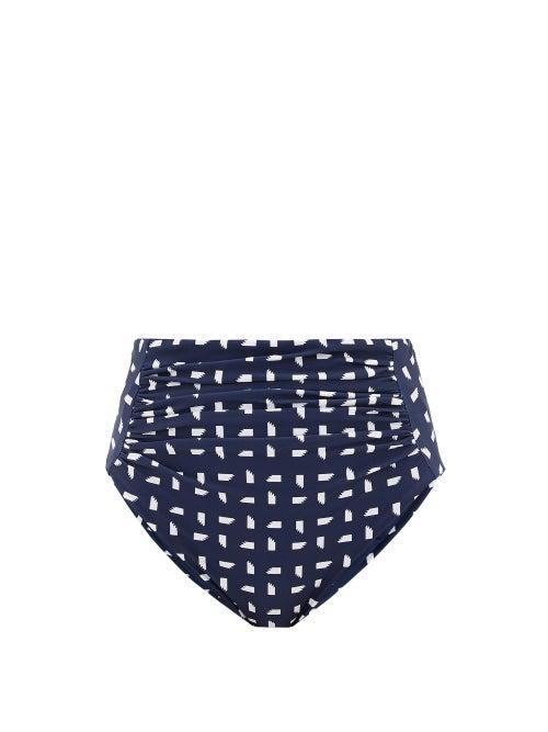 Matchesfashion.com Self-portrait - High-rise Printed Bikini Briefs - Womens - Navy White