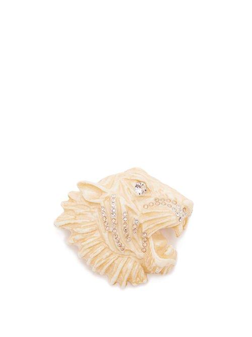 Matchesfashion.com Gucci - Crystal Embellished Tiger Brooch - Womens - White