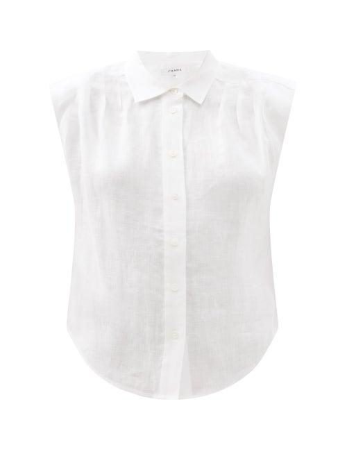 Matchesfashion.com Frame - Cassandra Cap-sleeve Organic Linen Poplin Shirt - Womens - White