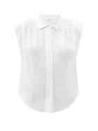 Matchesfashion.com Frame - Cassandra Cap-sleeve Organic Linen Poplin Shirt - Womens - White