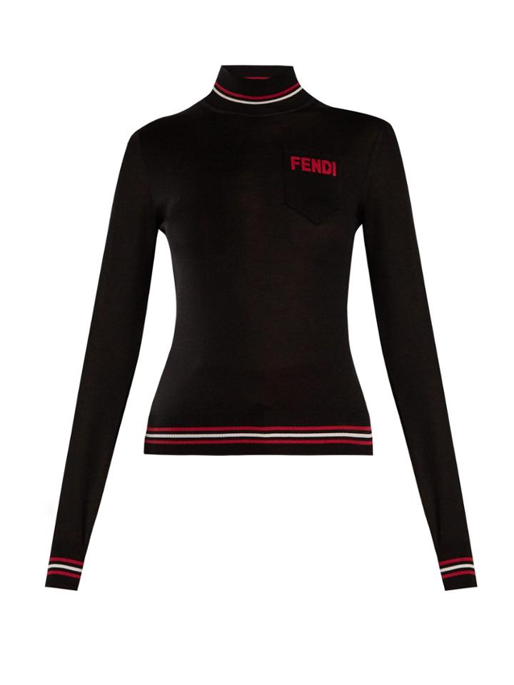 Fendi Logo-embroidered Roll-neck Silk Sweater