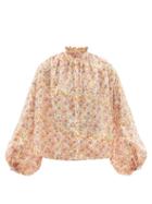 Ladies Beachwear Thierry Colson - Slava Gathered Floral-print Cotton-voile Blouse - Womens - Yellow Print