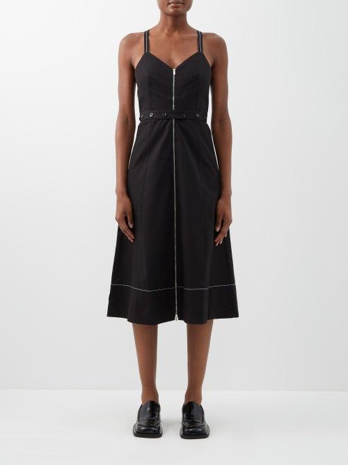 Proenza Schouler White Label - Zip-front Cotton-blend Midi Dress - Womens - Black