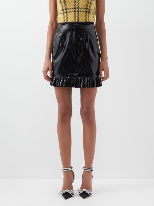 Alessandra Rich - Ruffled Vinyl Mini Skirt - Womens - Black