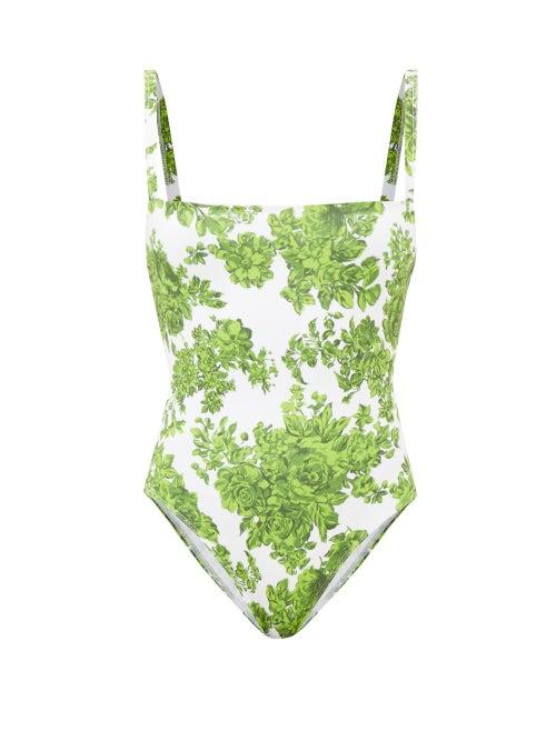Emilia Wickstead - Scarlett Floral-print Swimsuit - Womens - Green White