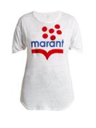 Matchesfashion.com Isabel Marant Toile - Koldia Logo Print Slub Linen T Shirt - Womens - White