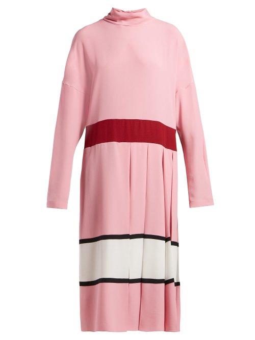 Matchesfashion.com Marni - High Neck Pleated Midi Dress - Womens - Pink White