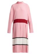 Matchesfashion.com Marni - High Neck Pleated Midi Dress - Womens - Pink White
