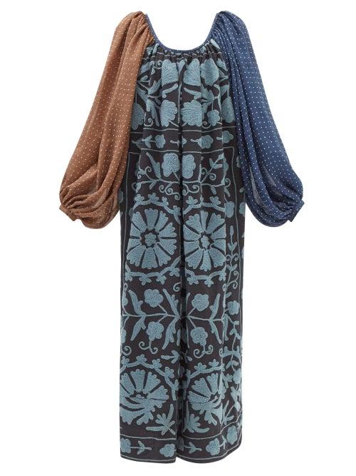 Rianna + Nina - Patchwork Boat-neck Cotton-canvas And Silk Dress - Womens - Multi