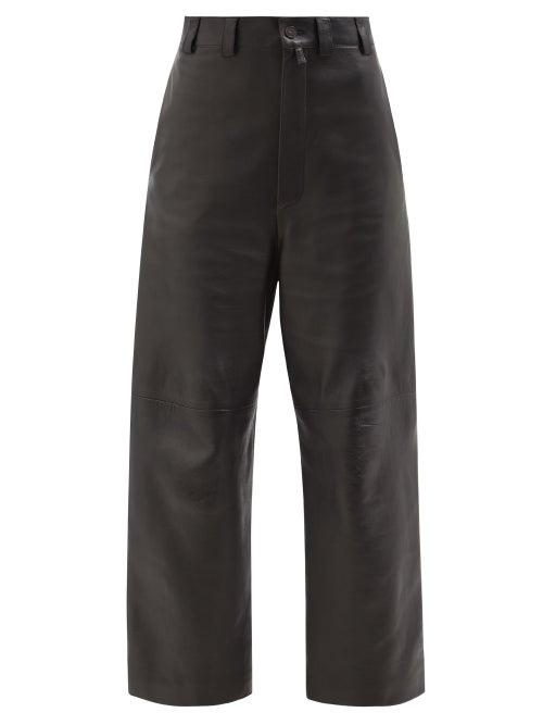 Balenciaga - High-rise Cropped Leather Wide-leg Trousers - Womens - Black