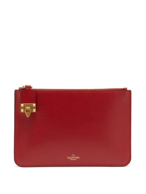 Valentino Garavani - Rockstud Flip-clasp Leather Pouch - Womens - Red