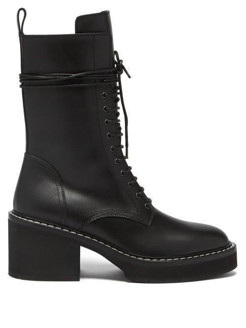 Khaite - Cody Lace-up Leather Boots - Womens - Black