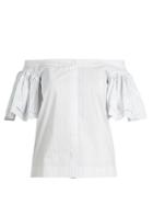 Isa Arfen Ruffled Off-the-shoulder Cotton-blend Poplin Top