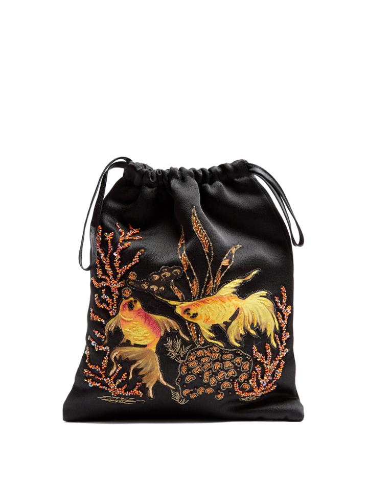Attico Sofia Fantasy Fish Embroidered Satin Pouch