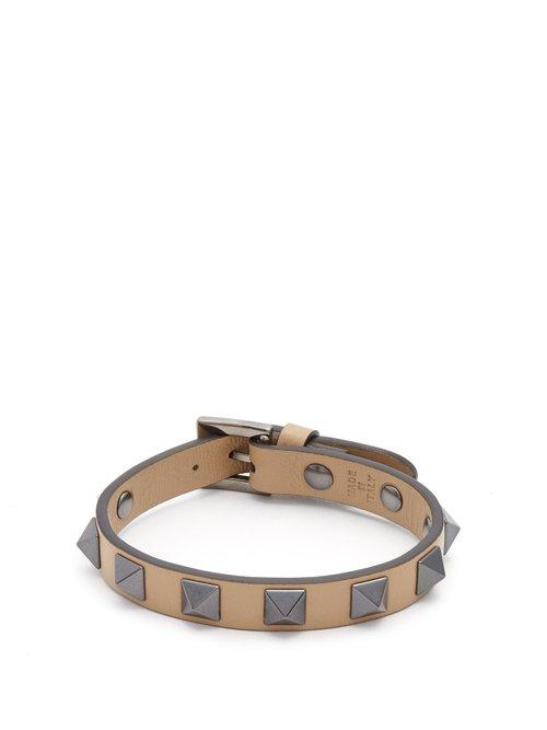 Matchesfashion.com Valentino - Rockstud Embellished Leather Bracelet - Mens - Brown