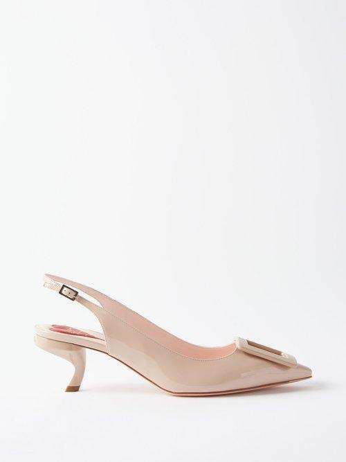 Roger Vivier - Virgule 55 Patent-leather Slingback Pumps - Womens - Nude