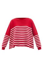 Ladies Rtw Valentino - Oversized Boat-neck Striped Cotton-intarsia Jumper - Womens - Red White