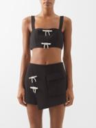 Self-portrait - Crystal Bow-embellished Crepe Crop Top - Womens - Black
