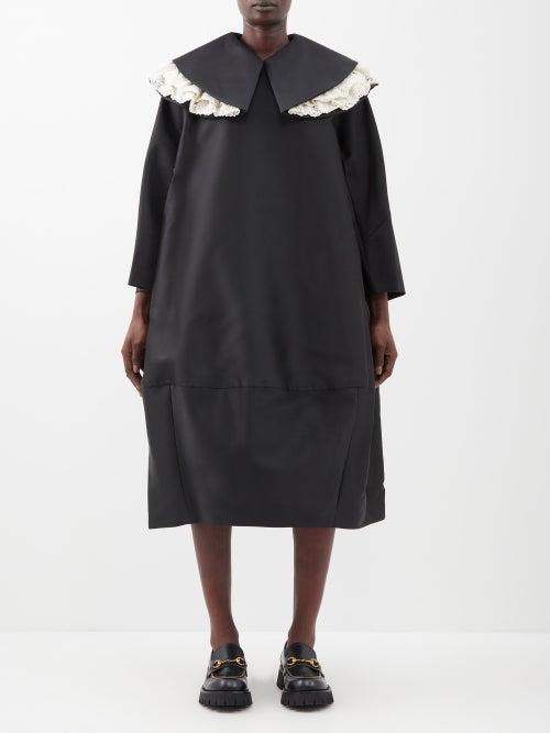 Comme Des Garons Comme Des Garons - Lace-trim Collar Oversized Satin Dress - Womens - Black