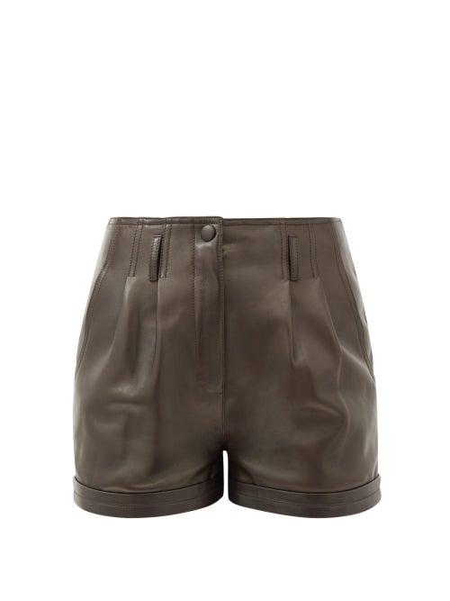 Matchesfashion.com Saint Laurent - High-rise Pleated Leather Shorts - Womens - Dark Brown