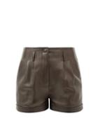 Matchesfashion.com Saint Laurent - High-rise Pleated Leather Shorts - Womens - Dark Brown