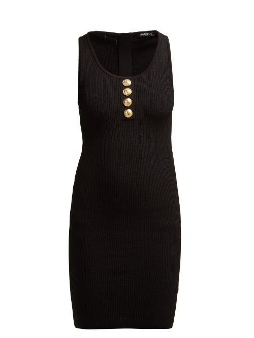Matchesfashion.com Balmain - Ribbed Knit Mini Dress - Womens - Black