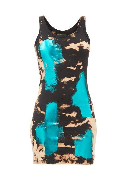 Matchesfashion.com Germanier - Bleached Cotton-blend Jersey Mini Dress - Womens - Black Multi