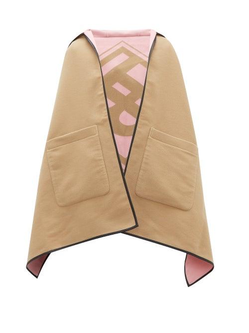 Matchesfashion.com Burberry - Logo-jacquard Wool-blend Hooded Poncho - Womens - Beige