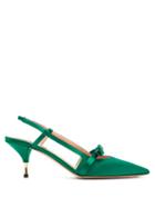 Matchesfashion.com Rochas - Bow Trimmed Satin Slingback Pumps - Womens - Dark Green