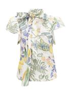 Matchesfashion.com La Doublej - Lou Lou Botanical-print Cotton-blend Blouse - Womens - White Print