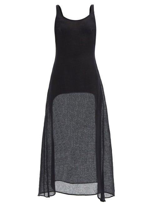 Le Kasha - Idfa Scoop-neck Organic Linen-gauze Dress - Womens - Black