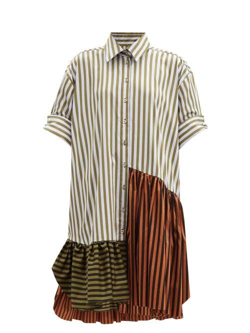 Matchesfashion.com Marques'almeida - Upcycled Striped Cotton Shirt Dress - Womens - Khaki Multi