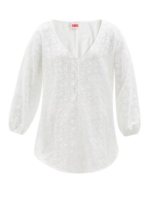 Matchesfashion.com Solid & Striped - The Devon V-neck Broderie-anglaise Tunic - Womens - White