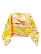 Ladies Accessories Emilio Pucci - Vortici-print Silk-satin Poncho - Womens - Yellow Multi