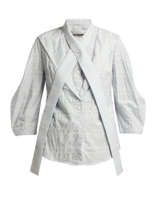 Matchesfashion.com Palmer//harding - Fragment Neck Tie Slubbed Poplin Shirt - Womens - Blue