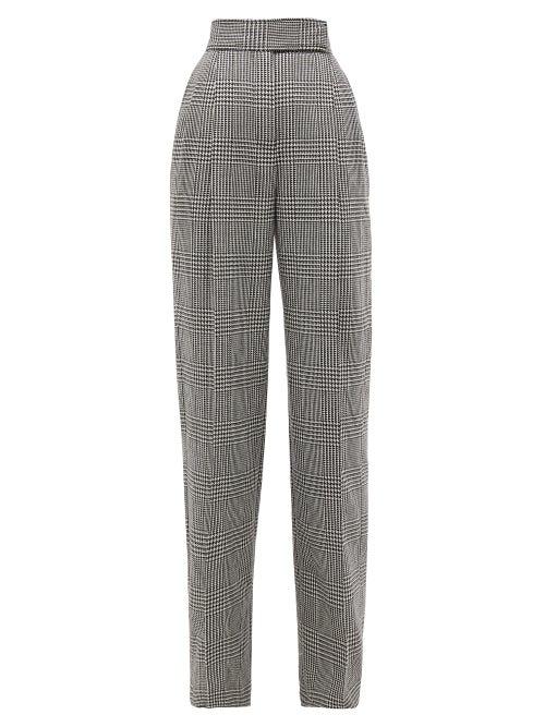Matchesfashion.com Alexander Mcqueen - Houndstooth High Rise Wide Leg Trousers - Womens - Black White