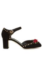 Matchesfashion.com Dolce & Gabbana - Crystal Embellished Mary Jane Velvet Pumps - Womens - Black