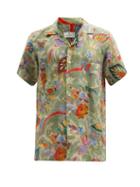 Matchesfashion.com Etro - Cuban-collar Bird-print Linen Shirt - Mens - Green Multi