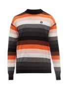 Matchesfashion.com Loewe - Logo-embroidered Striped Wool-blend Sweater - Mens - Black Orange