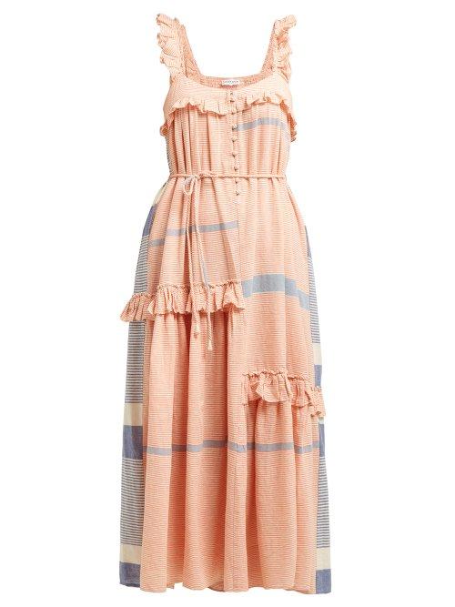 Matchesfashion.com Apiece Apart - Lypie Tiered Ruffle Striped Cotton Maxi Dress - Womens - Red