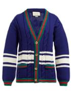 Matchesfashion.com Gucci - La Socit Angelique Web Stripe Wool Cardigan - Womens - Blue Multi