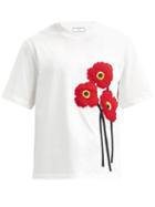 Matchesfashion.com Ami - Poppy-appliqu Cotton-jersey T-shirt - Mens - Cream